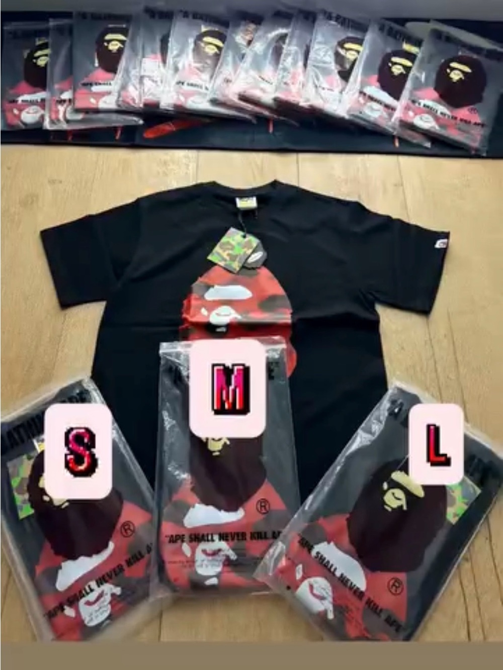 Black  Short Sleeve Tee with Red Camo Ape Graphic